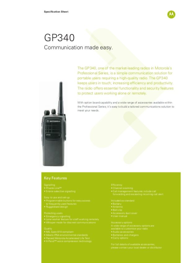Motorola Gp340 Two-way Radio