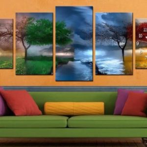 5 Pieces Set Wall Clock Picture Clock Wall Art Canvas Print