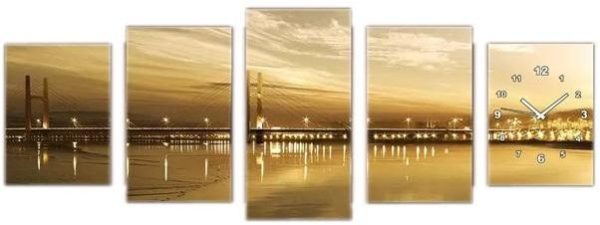 5 Pieces Set Wall Clock Picture Clock Wall Art Canvas Print – 5 Pieces Set Sunset Bridge Wall Clock Picture Clock Wall Art Canvas Print