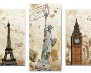 5 Pieces Set Wall Clock Picture Clock Wall Art Canvas Print – 5 Pieces Set World Landmark Buildings Wall Clock Picture Clock Wall Art Canvas Print