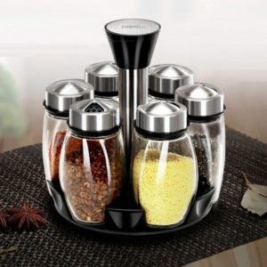 7pcs/set Rotating Glass Cruet Condiment Set