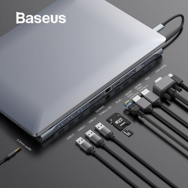 Baseus Multi All-in-1 Usb Type-c To Hdmi Vga Video Audio Converter Adapter