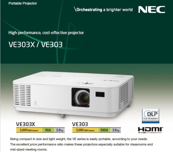 Nec Np-ve303x 3000-lumen Xga Dlp Portable Projector