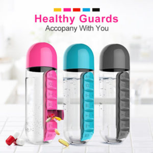 Water Bottle With Built-in Daily Pill Box Organizer