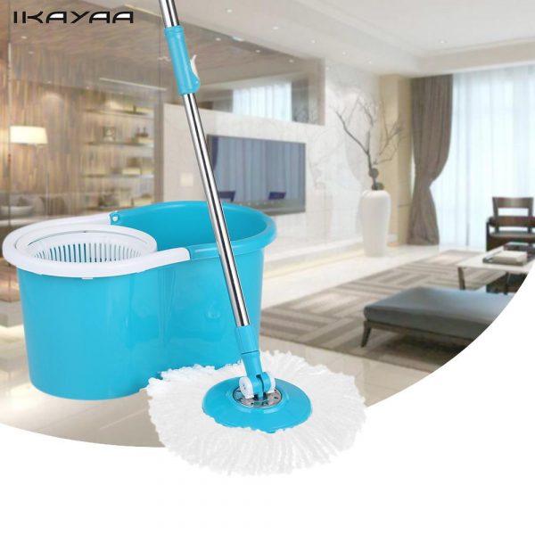 New Blue and Grey 360° Spin Mop and Bucket Set Rotating Heads With 2 Heads 