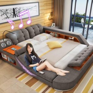The Ultimate Bed With Integrated Massage Chair + Bluetooth Audio System + Smart Safe And Desk
