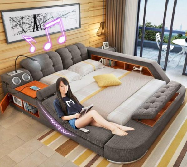 The Ultimate Bed With Integrated Massage Chair + Bluetooth Audio System + Smart Safe And Desk